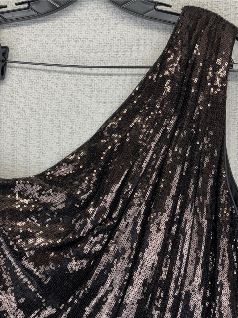 Badgley Mischka One Shoulder Bronze/Brown Sequined Mini Cocktail Party Dress XL - Picture 7 of 10